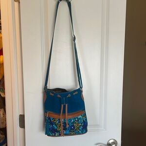 Ecuadorian Stylish Blue Floral Bucket Bag